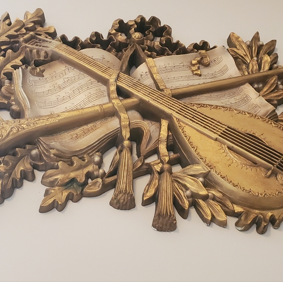 Vtg BURWOOD Wall Hanging Instrument Music Book Mandolin Horn Gold 9075 MCM Decor - Picture 12 of 12